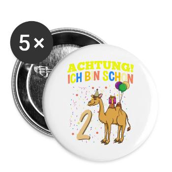 Achtung Ich Bin Schon 2 Geburtstag Kamel-Dromedar - Buttons groß 56 mm (5er Pack) - Weiß - Vorne