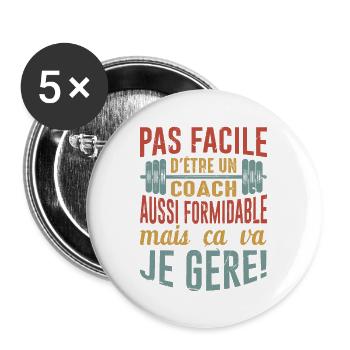 Sport Coach Idée Cadeau Anniversaire Motivation - Lot de 5 grands badges (56 mm) - blanc - Devant
