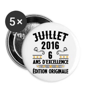 6 Ans Anniversaire Vintage Né(e) en Juillet 2016 - Lot de 5 grands badges (56 mm) - blanc - Devant