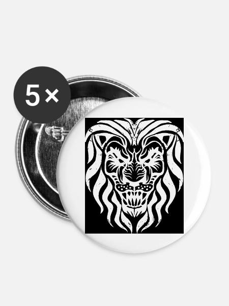 Löwe | Tier | Raubtier | Brüllen - Buttons groß 56 mm (5er Pack) - Weiß