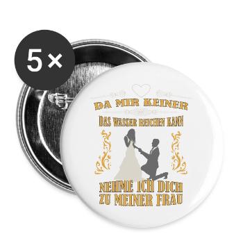 Hochzeit willst du mich heiraten meine Frau werden - Buttons groß 56 mm (5er Pack) - Weiß - Vorne