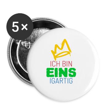 erster Geburtstag "eins"igartig - Buttons groß 56 mm (5er Pack) - Weiß - Vorne