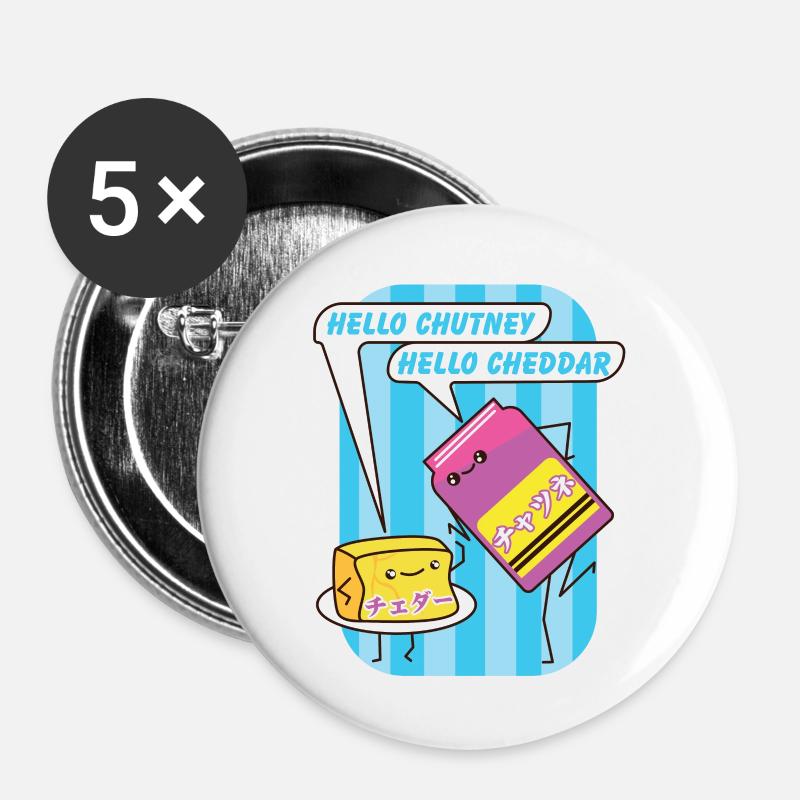 Cheddar and chutney kawaii. - Buttons large 2.2''/56 mm (5-pack) - white