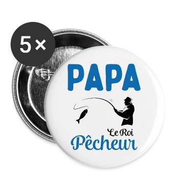Cadeau Papa Pêcheur Roi de Pêche - Lot de 5 grands badges (56 mm) - blanc - Devant