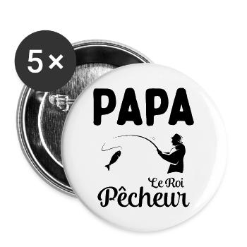 Cadeau Papa Pêcheur Roi de Pêche - Lot de 5 grands badges (56 mm) - blanc - Devant