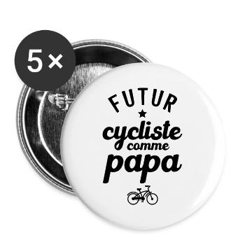 Futur cycliste comme papa - Lot de 5 grands badges (56 mm) - blanc - Devant