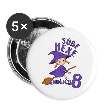 Süße Hexe Geburtstagsmotiv Ich Bin 8 Jahre Mädchen - Buttons groß 56 mm (5er Pack) - Weiß - Vorne