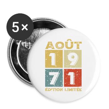 Août 1971 Original Idée Cadeau Anniversaire - Lot de 5 grands badges (56 mm) - blanc - Devant