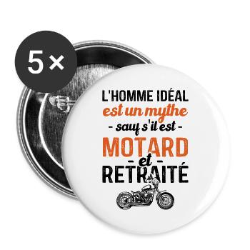 Motard Et Retraité Moto Cadeau Homme Humour Motard - Lot de 5 grands badges (56 mm) - blanc - Devant