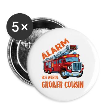 Ich werde Großer Cousin Feuerwehrauto Geschenkidee - Buttons groß 56 mm (5er Pack) - Weiß - Vorne