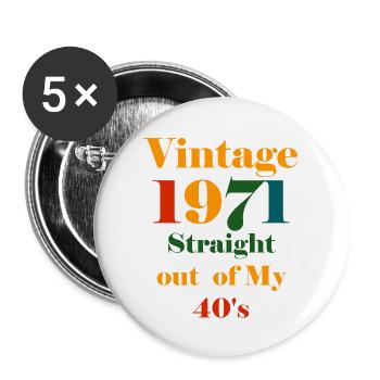 vintage 1971 Birthday, Happy birthday - Buttons large 2.2''/56 mm (5-pack) - white - Front