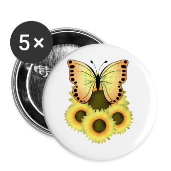 Tournesol papillon - Lot de 5 grands badges (56 mm) - blanc - Devant