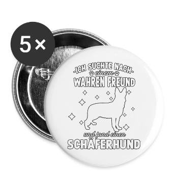Deutscher Schäferhund Lustiges Hunde Gassi - Buttons groß 56 mm (5er Pack) - Weiß - Vorne