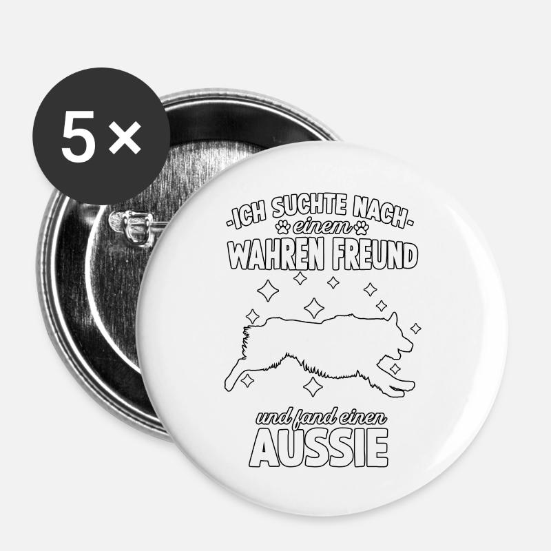 Australian Shepherd Lustig Aussie Gassi Hundesport - Buttons groß 56 mm (5er Pack) - Weiß