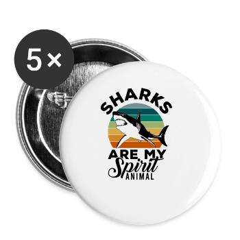 requin, grand requin blanc, requins, mégalodon, requin, requin marteau - Lot de 5 grands badges (56 mm) - blanc - Devant