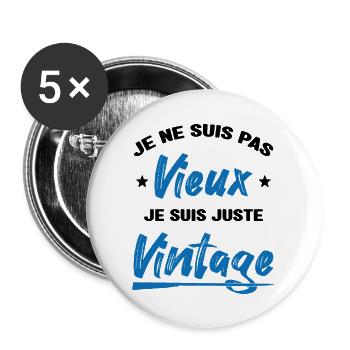 Je Ne suis Pas Vieux Je suis Juste Vintage - Lot de 5 grands badges (56 mm) - blanc - Devant