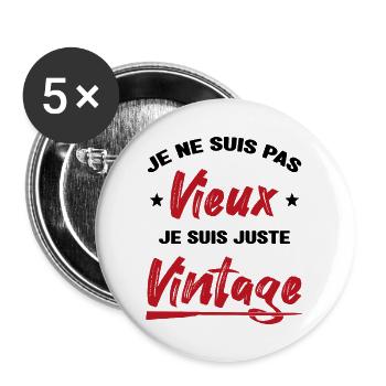 Je Ne suis Pas Vieux Je suis Juste Vintage - Lot de 5 grands badges (56 mm) - blanc - Devant