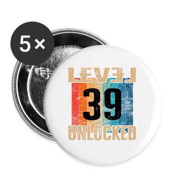 Birthday Happy Birthday Level Unlocked 39 years - Buttons large 2.2''/56 mm (5-pack) - white - Front
