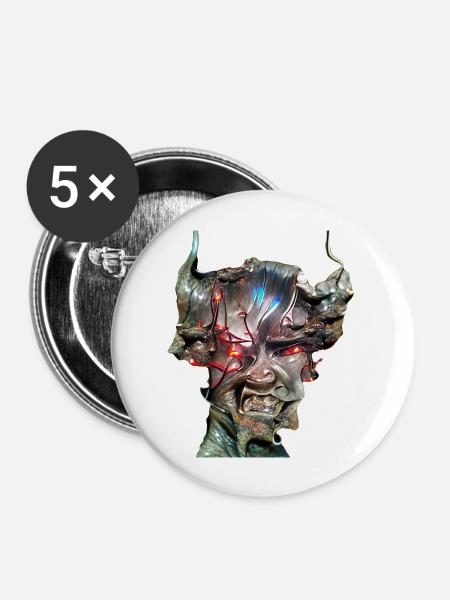 Cyber Demon Face - Buttons groß 56 mm (5er Pack) - Weiß