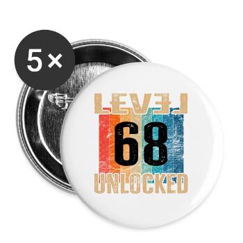 Birthday Happy Birthday Level Unlocked 68 years - Buttons large 2.2''/56 mm (5-pack) - white - Front