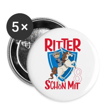 Ritter Geburtstagsmotiv 8 Jahre Jungen Geschenk - Buttons groß 56 mm (5er Pack) - Weiß - Vorne