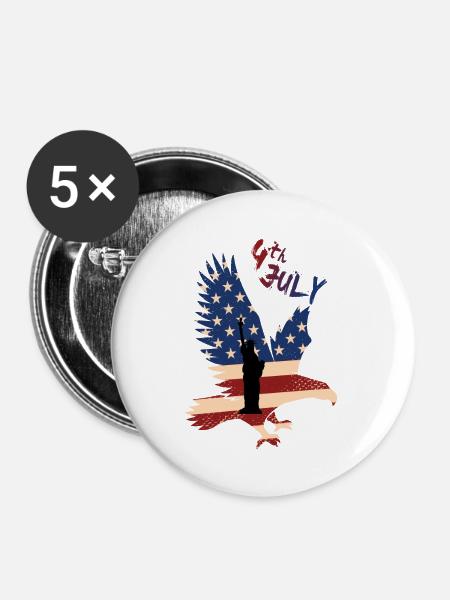 4th of July Independence Day - Buttons groß 56 mm (5er Pack) - Weiß