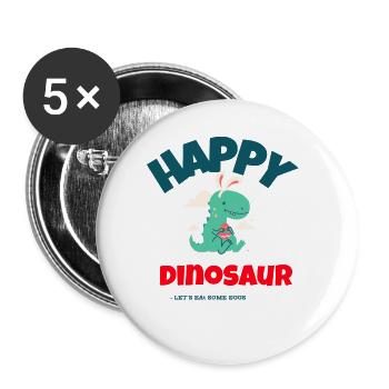 Happy Dinosaur - Buttons groß 56 mm (5er Pack) - Weiß - Vorne