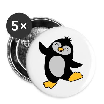 Glücklicher süßer Pinguin tanzt - Buttons groß 56 mm (5er Pack) - Weiß - Vorne