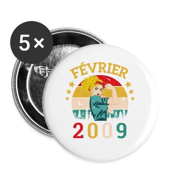 Février 2009 anniversaire idée cadeau vintage 2009 - Lot de 5 grands badges (56 mm) - blanc - Devant