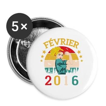 Février 2016 anniversaire idée cadeau vintage 2016 - Lot de 5 grands badges (56 mm) - blanc - Devant