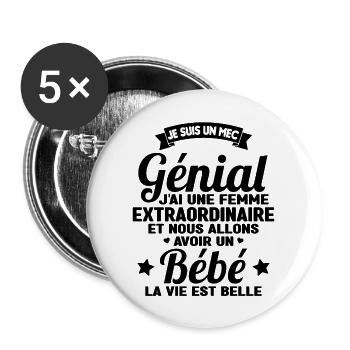 Je suis un mec génial j'ai une femme extraordinair - Lot de 5 grands badges (56 mm) - blanc - Devant