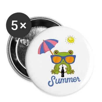 Fröhlicher Sommerfrosch - Buttons groß 56 mm (5er Pack) - Weiß - Vorne