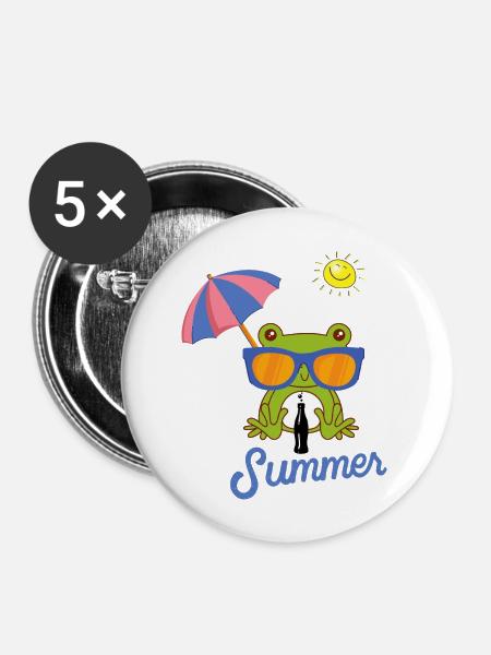 Fröhlicher Sommerfrosch - Buttons groß 56 mm (5er Pack) - Weiß