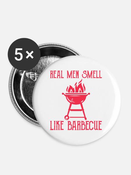 Echte Männer riechen nach Barbecue - Buttons groß 56 mm (5er Pack) - Weiß