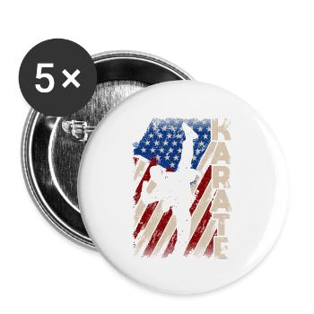Amerikanische Flagge Karate Lustig US Kampfsport - Buttons groß 56 mm (5er Pack) - Weiß - Vorne