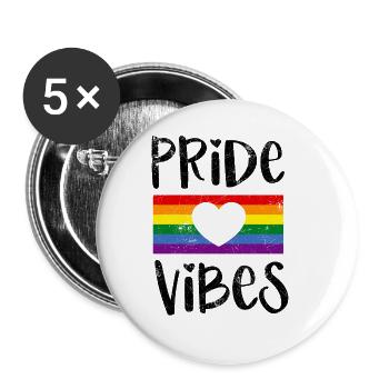 PROUD VIBES LOVE LOVE LBGT HEARTS SAYING MOTIF - Buttons large 2.2''/56 mm (5-pack) - white - Front