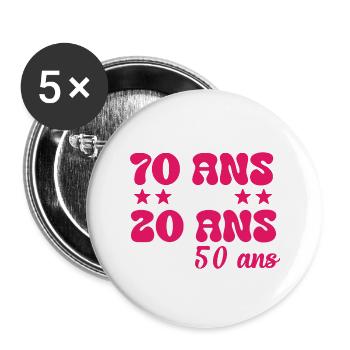 Je n'ai pas 70 ans cadeau humour anniversaire - Lot de 5 grands badges (56 mm) - blanc - Devant