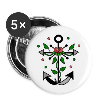 Blumiger Anker - Buttons groß 56 mm (5er Pack) - Weiß - Vorne