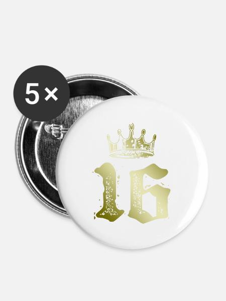 16 Zahl Krone - Buttons groß 56 mm (5er Pack) - Weiß