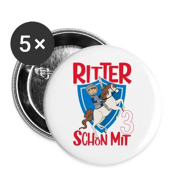 Ritter Geburtstagsmotiv 3 Jahre Jungen Geschenk - Buttons groß 56 mm (5er Pack) - Weiß - Vorne