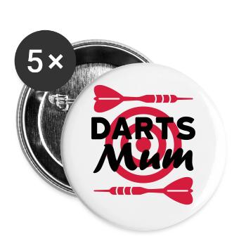 Darts mum (fléchettes, jeu de fléchettes en arrière-plan) - Lot de 5 grands badges (56 mm) - blanc - Devant