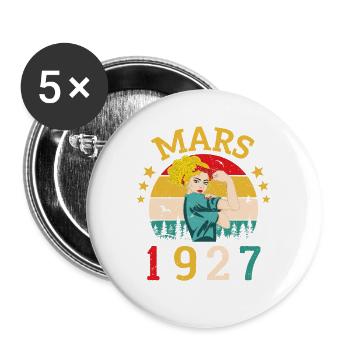 Mars 1927 Anniversaire Idée Cadeau Vintage 1927 - Lot de 5 grands badges (56 mm) - blanc - Devant
