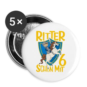 6 Jahre Jungen Ritter Geburtstagsmotiv Geschenk - Buttons groß 56 mm (5er Pack) - Weiß - Vorne