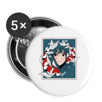 Anime Fille Otaku Koi - Lot de 5 grands badges (56 mm) - blanc - Devant