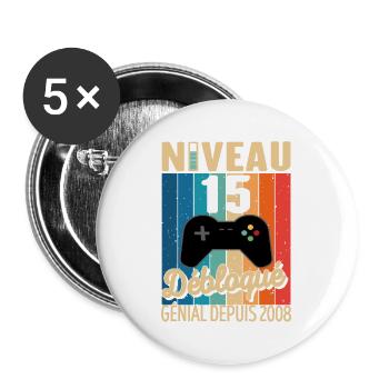 15 Ans 2008 Anniversaire Cadeau Citation Gamer - Lot de 5 grands badges (56 mm) - blanc - Devant