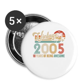 Vintage Année 2005 Anniversaire 18 Ans Idée Cadeau - Lot de 5 grands badges (56 mm) - blanc - Devant