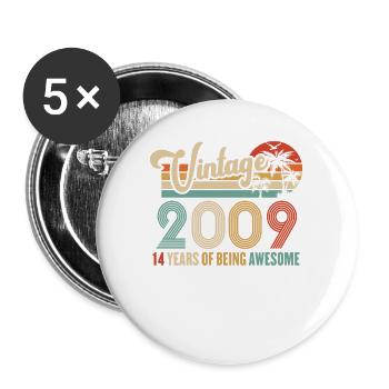 Vintage Année 2009 Anniversaire 14 Ans Idée Cadeau - Lot de 5 grands badges (56 mm) - blanc - Devant