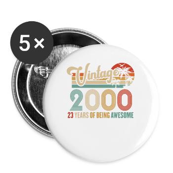 Vintage Année 2000 Anniversaire 23 Ans Idée Cadeau - Lot de 5 grands badges (56 mm) - blanc - Devant