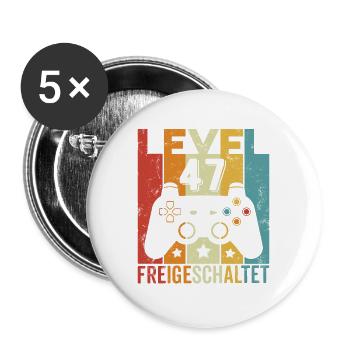 Level 47 Freigeschaltet Geburtstag Mann Frau Gamer - Buttons groß 56 mm (5er Pack) - Weiß - Vorne