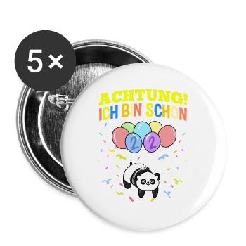 Achtung Ich Bin Schon 2 Geburtstag Panda - Buttons groß 56 mm (5er Pack) - Weiß - Vorne